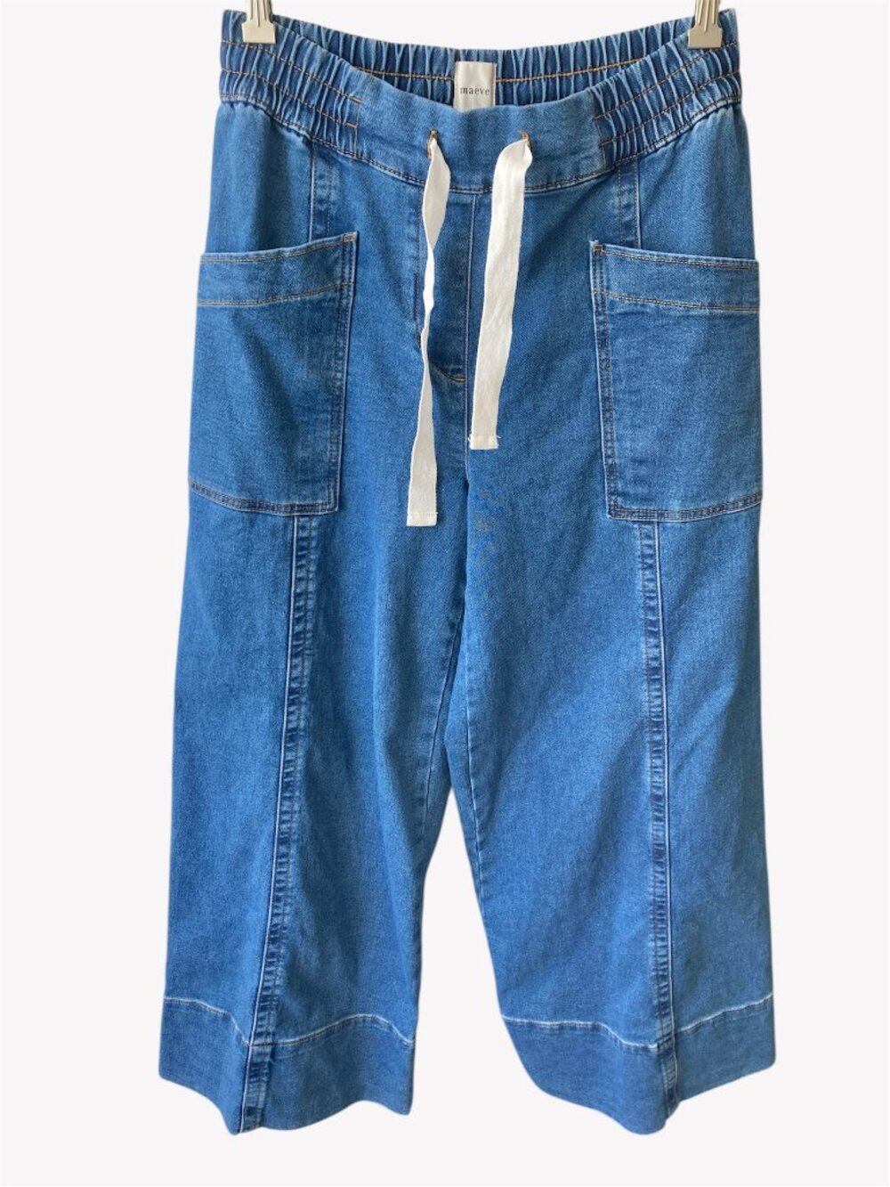 Anthropologie Small Maeve Tie-Waist Wide Leg Jeans Blue Denim Spring Stretch